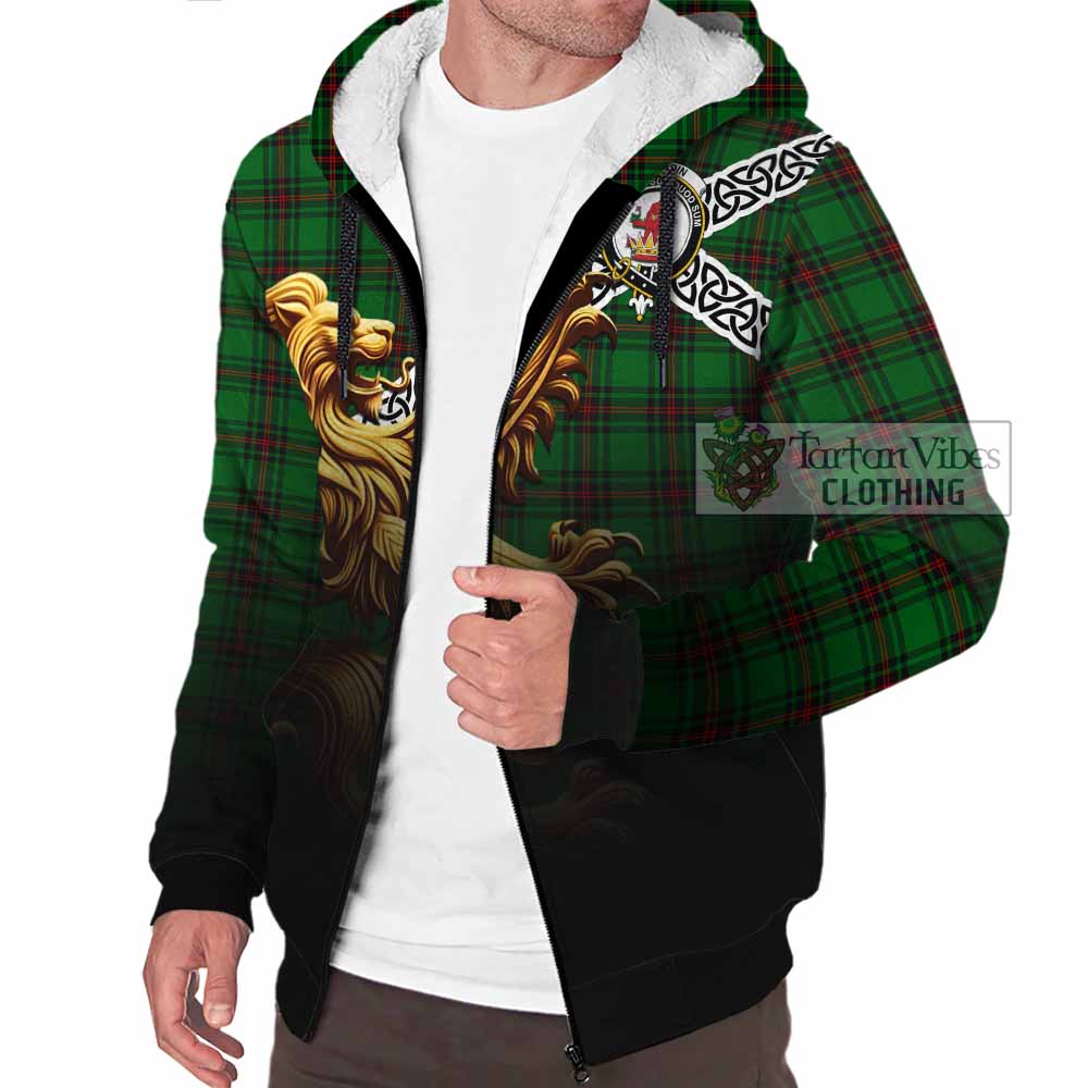 Lundin Crest Tartan Sherpa Hoodie with Golden Lion Emblem Celtic Style - Tartan Vibes Clothing