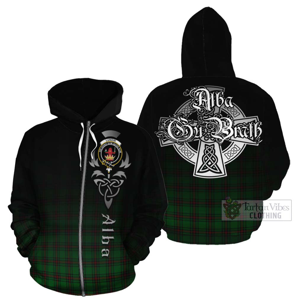 Tartan Vibes Clothing Lundin Tartan Cotton Hoodie Featuring Alba Gu Brath Family Crest Celtic Inspired