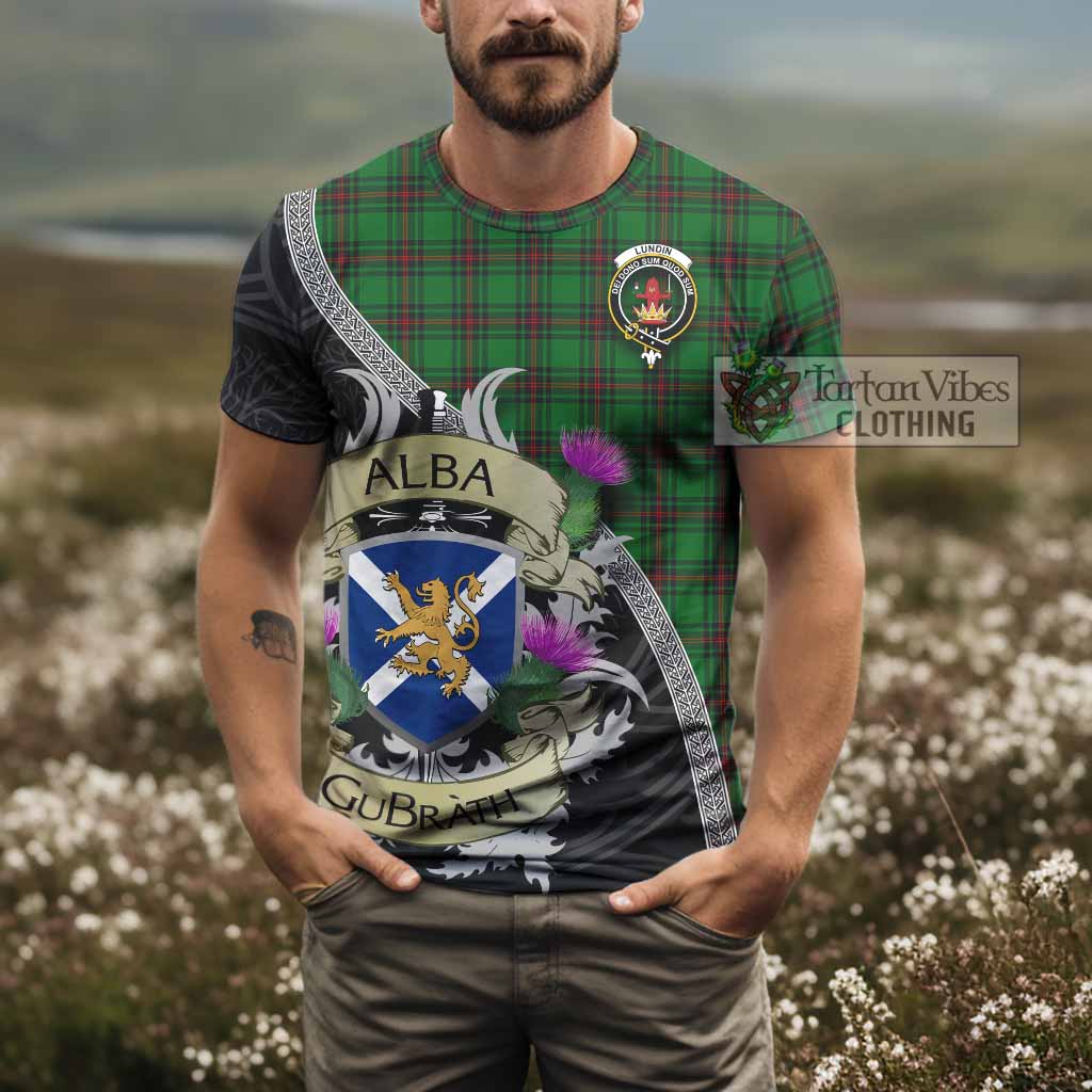 Lundin Tartan Family Crest T-Shirt Lion Rampant Royal Thistle Shield Celtic Inspired - Tartan Vibes Clothing