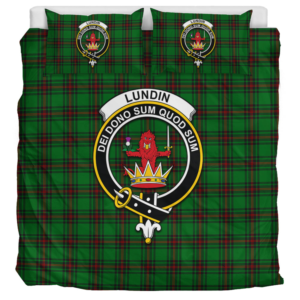 Lundin Tartan Bedding Set with Family Crest UK Bedding Set UK Super King 104*94 inch - Tartan Vibes Clothing
