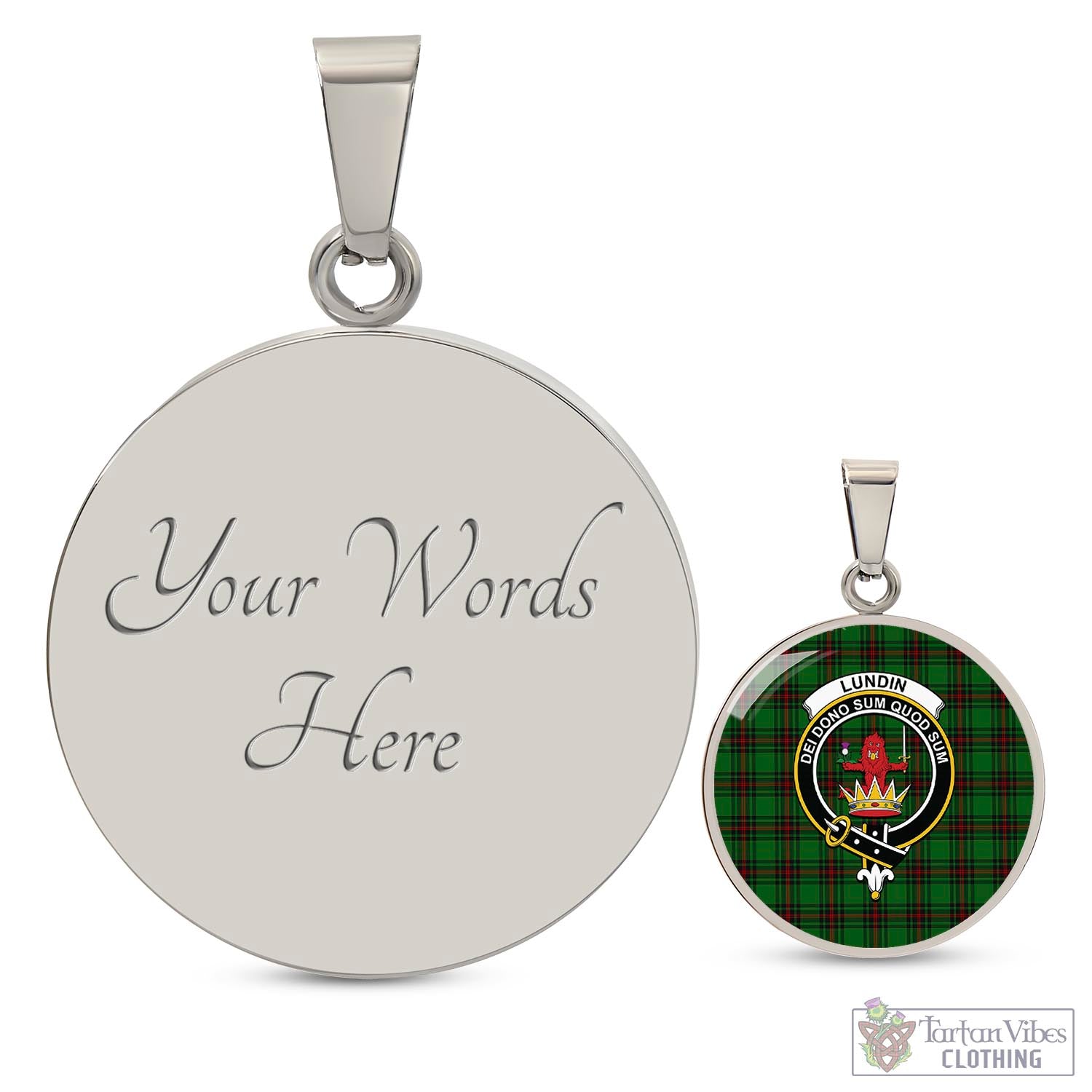 Lundin Tartan Circle Necklace with Family Crest Luxury Necklace (Silver) Yes - Tartan Vibes Clothing