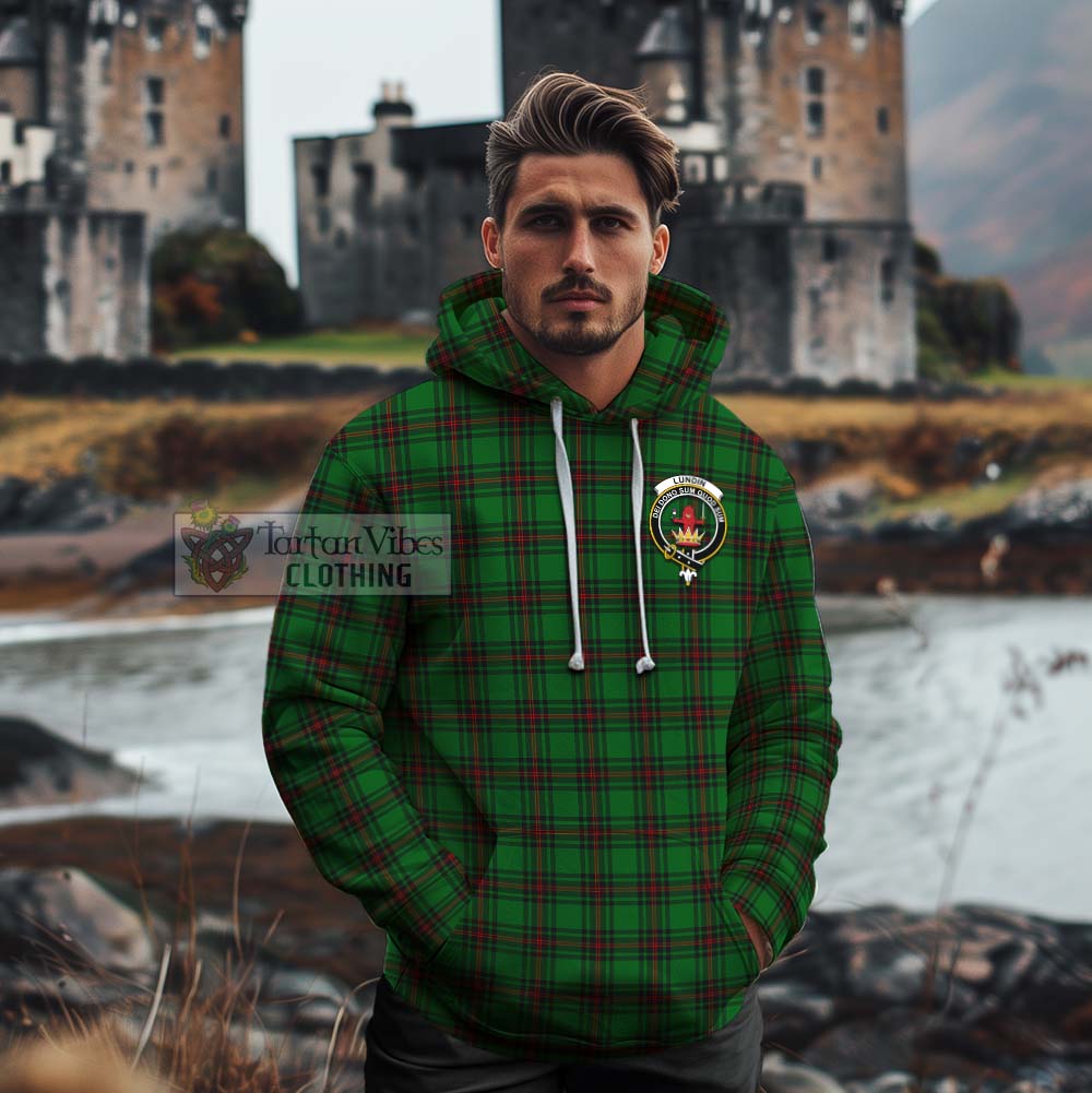 Lundin Tartan Cotton Hoodie with Family Crest Celtic Skull Style - Tartan Vibes Clothing