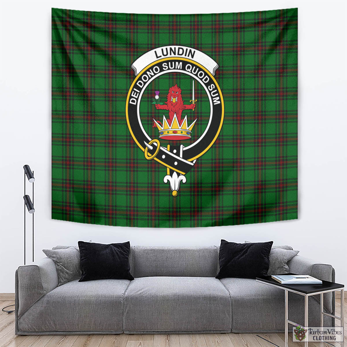 Lundin Tartan Tapestry Wall Hanging and Home Decor for Room with Family Crest - Tartan Vibes Clothing