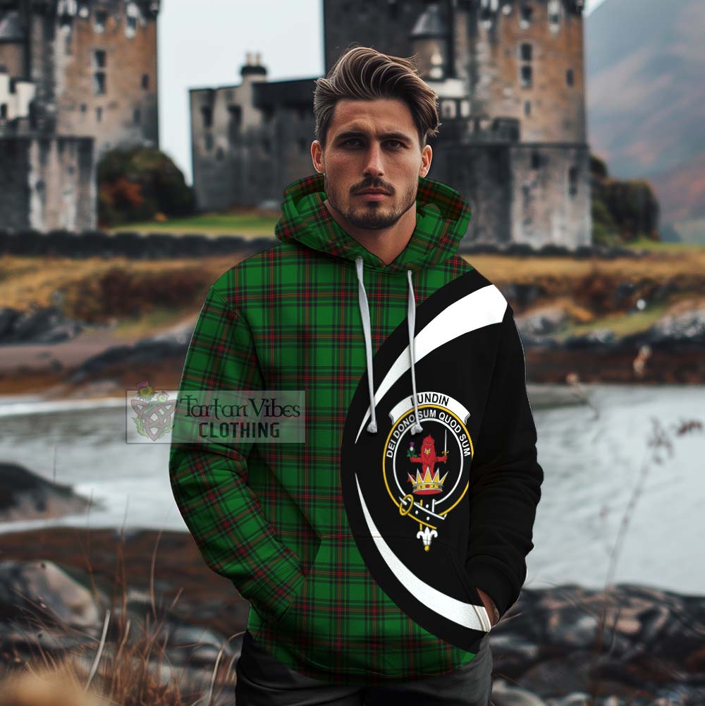 Lundin Tartan Cotton Hoodie with Family Crest Circle Style - Tartan Vibes Clothing