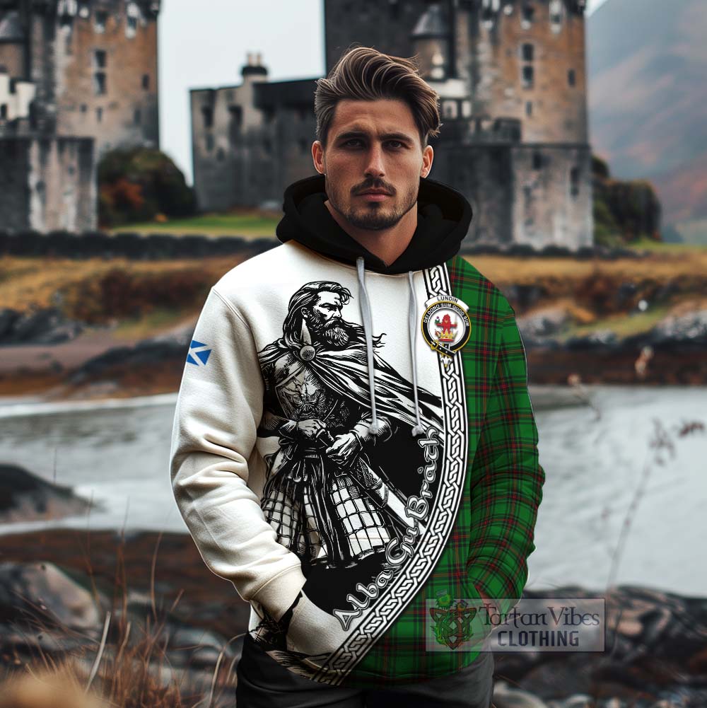 Lundin Tartan Clan Crest Cotton Hoodie with Highlander Warrior Celtic Style - Tartan Vibes Clothing
