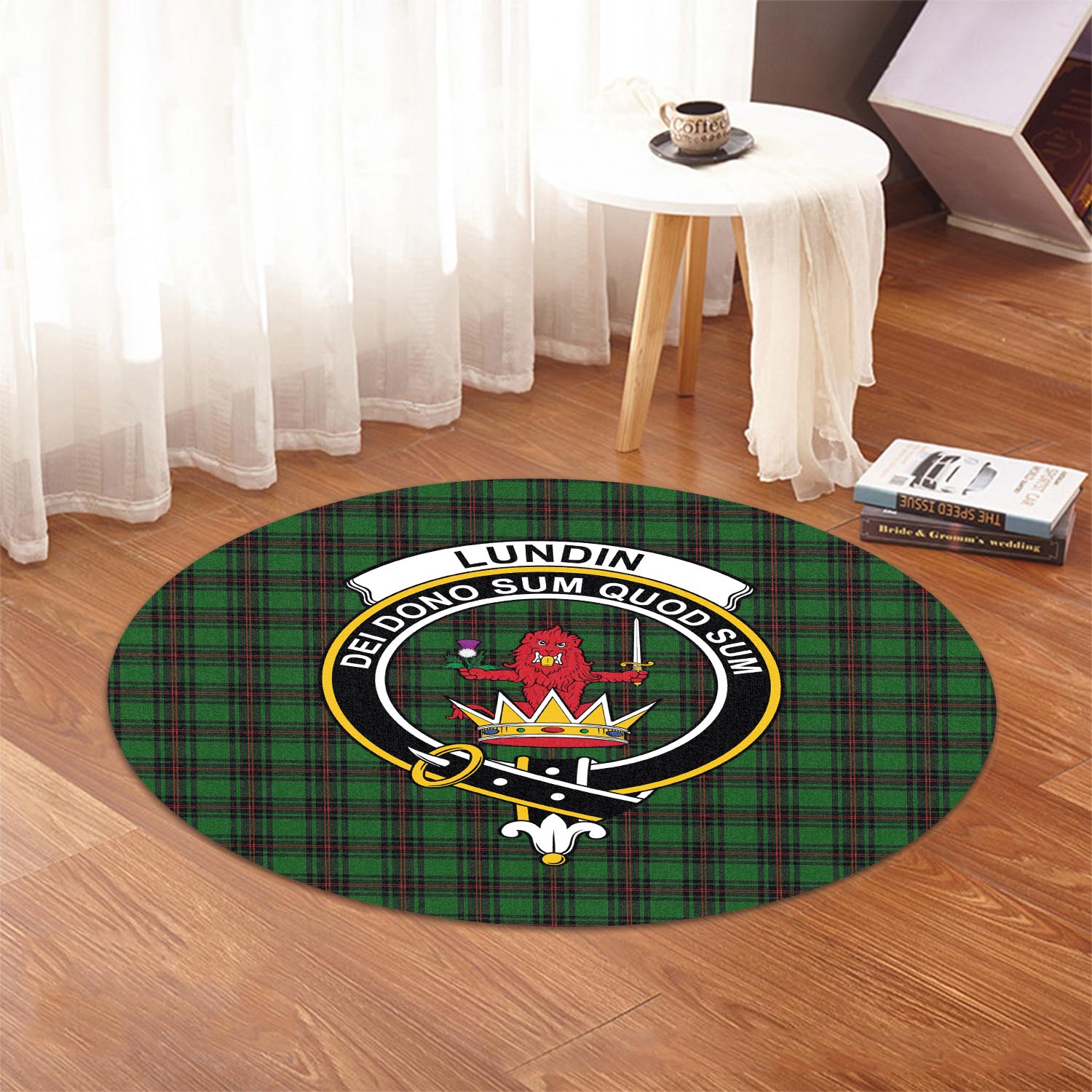 Lundin Tartan Round Rug with Family Crest - Tartan Vibes Clothing