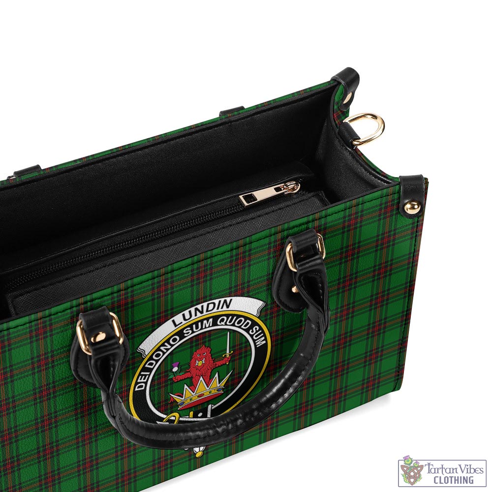 Lundin Tartan Luxury Leather Handbags with Family Crest - Tartan Vibes Clothing