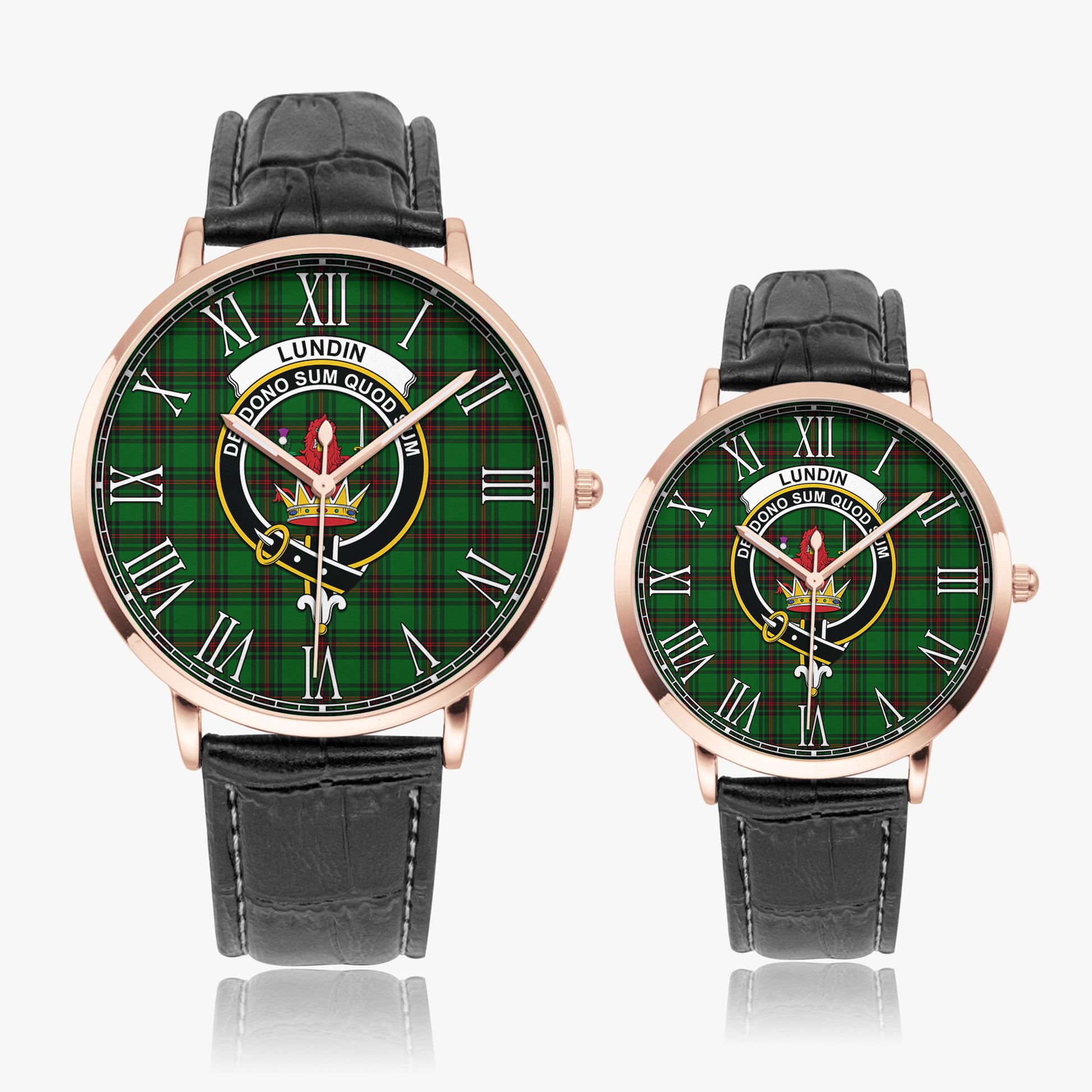 Lundin Tartan Family Crest Leather Strap Quartz Watch - Tartan Vibes Clothing