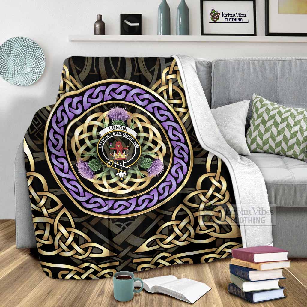 Lundin Clan Crest Blanket Celtic Scottish Thistle