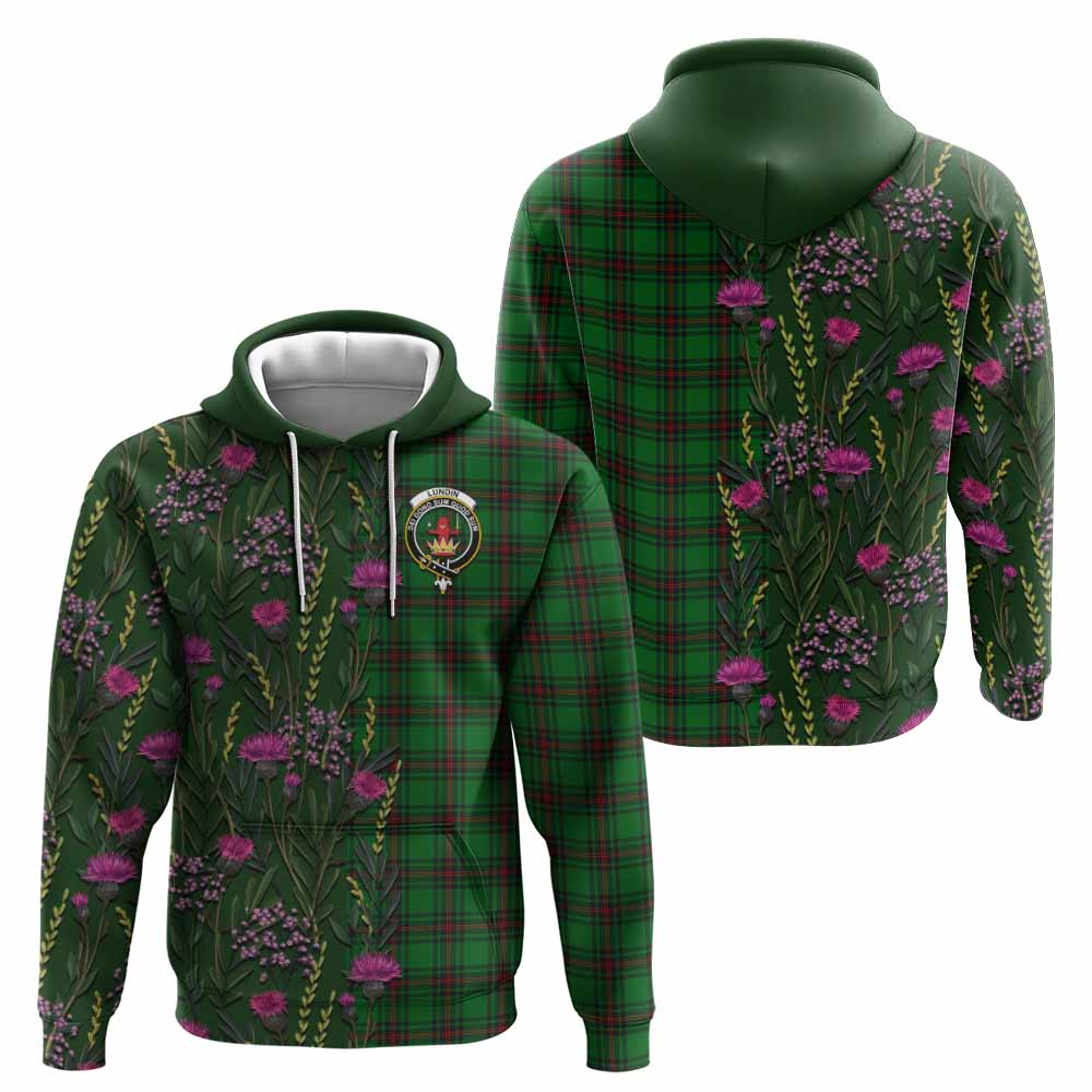 Lundin Family Crest Tartan Hoodie Scottish Thistle Flower Pattern Half Style - Tartan Vibes Clothing