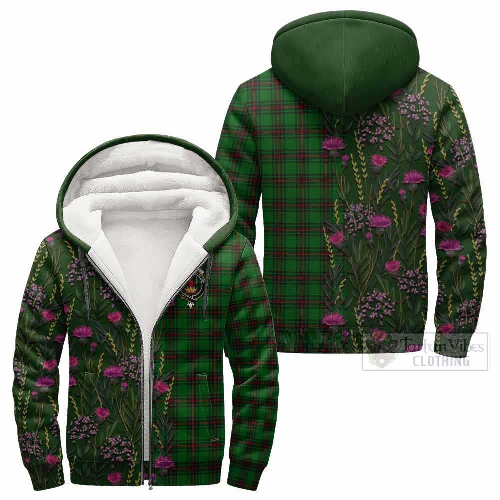 Lundin Family Crest Tartan Sherpa Hoodie Scottish Thistle Flower Pattern Half Style - Tartan Vibes Clothing
