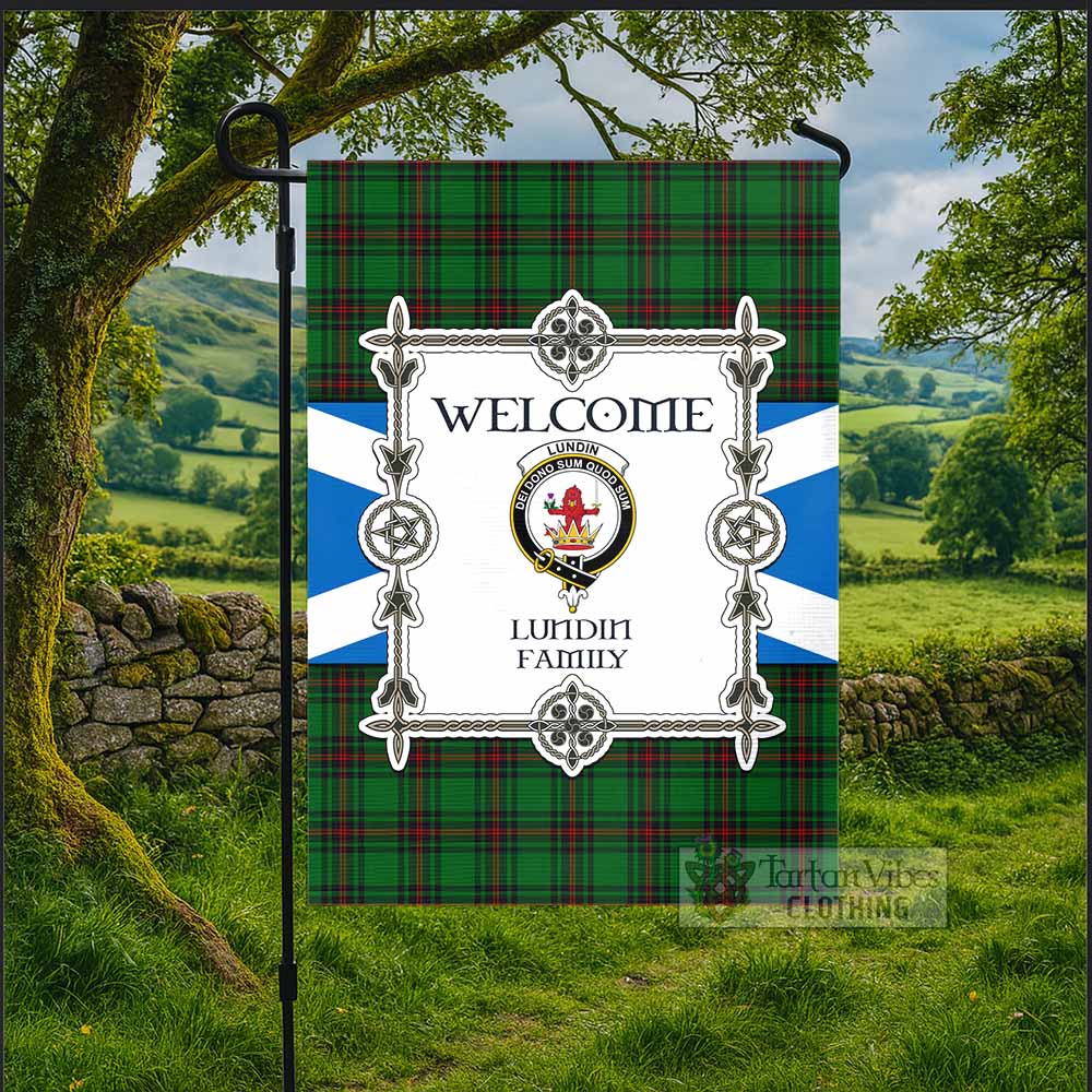Lundin Family Crest Tartan Welcome Garden Flag Saltire Harmony Style - Tartan Vibes Clothing