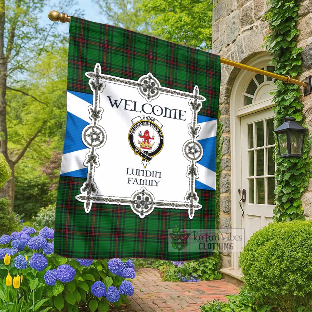 Lundin Family Crest Tartan Welcome Garden Flag Saltire Harmony Style - Tartan Vibes Clothing