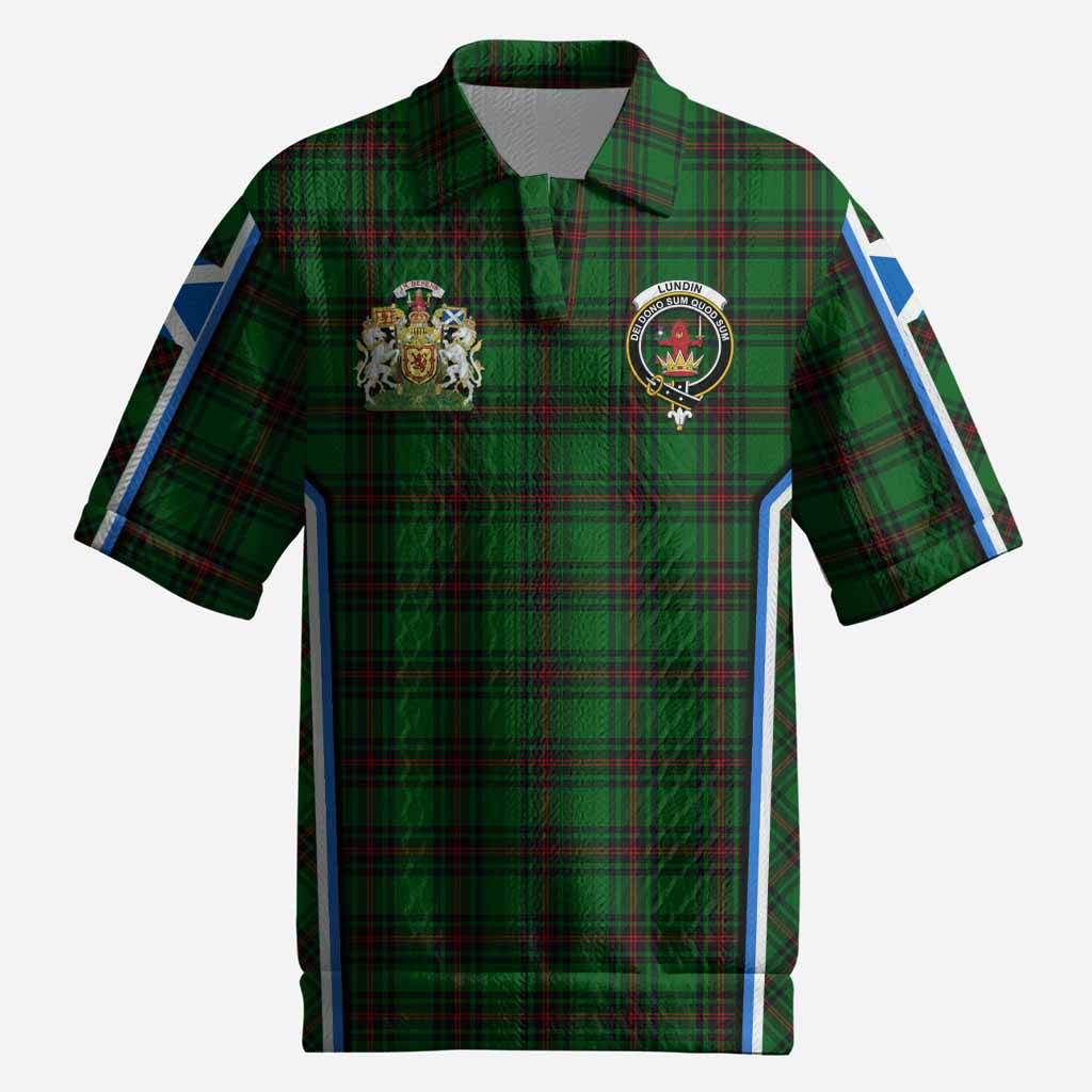 Lundin Tartan Crest Men’s Polo Sweater Top Scotland Coat of Arm Flag Style