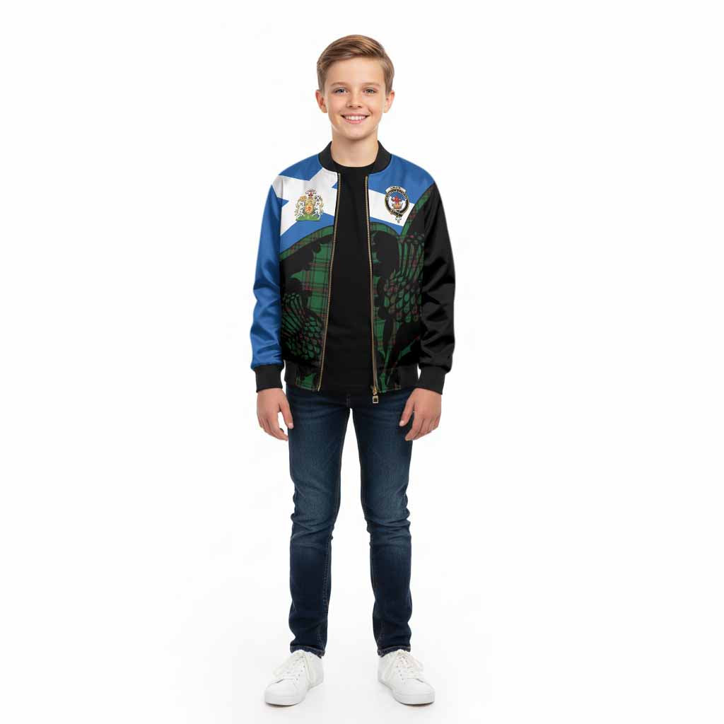 Lundin Tartan Family Crest Kid Bomber Jacket Scotland Thistle Floral Flag Style