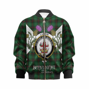 Lundin Tartan Family Crest Kid Bomber Jacket Scottish Burns Night Thistle Floral