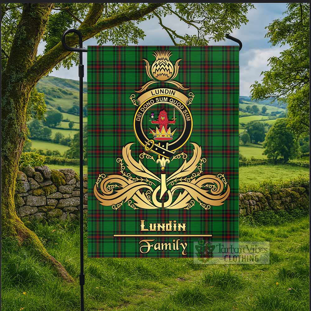 Lundin Tartan Garden Flag with Highland Thistle Cherish Family Crest Style - Tartan Vibes Clothing