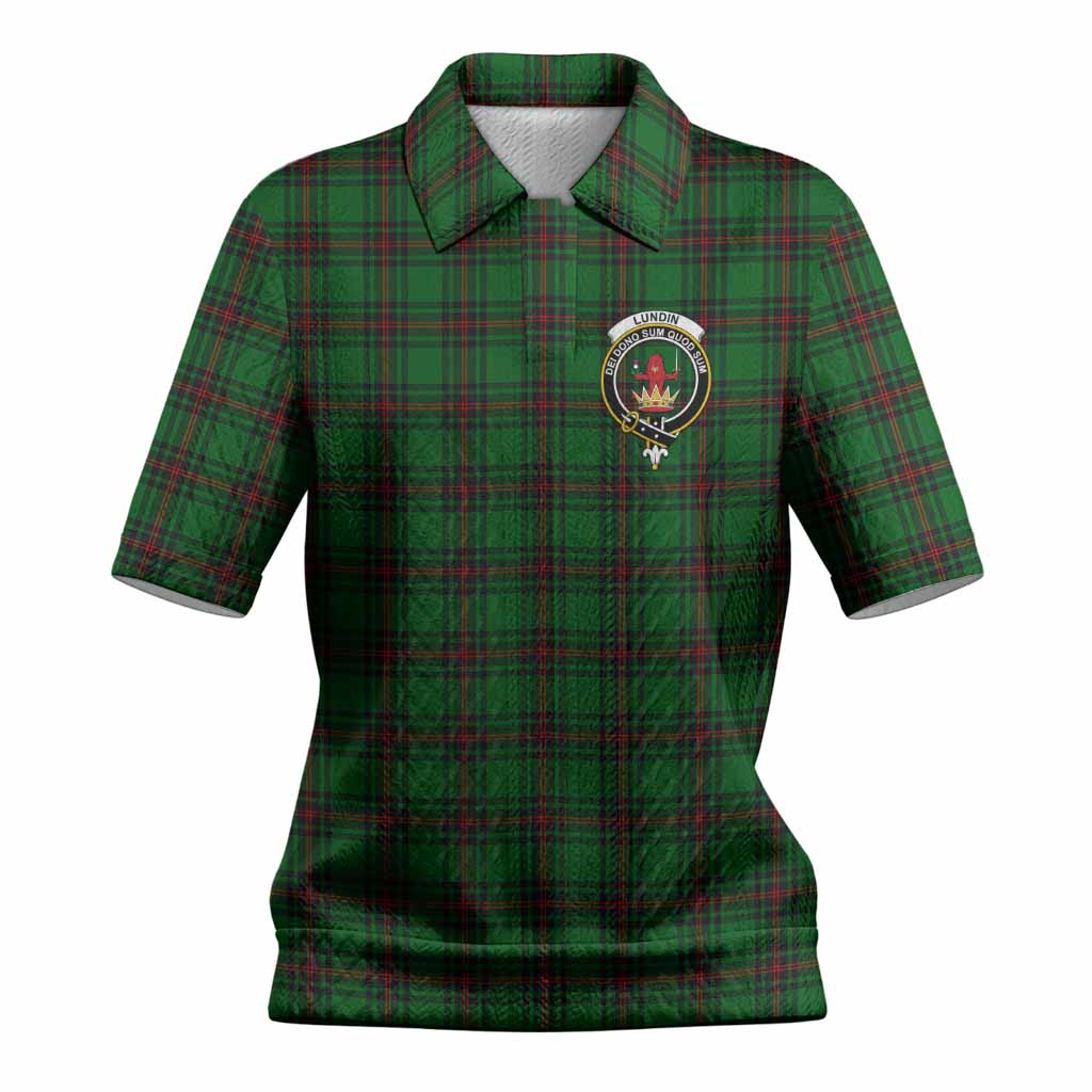 Lundin Tartan Women’s Polo Sweater Top with Family Crest