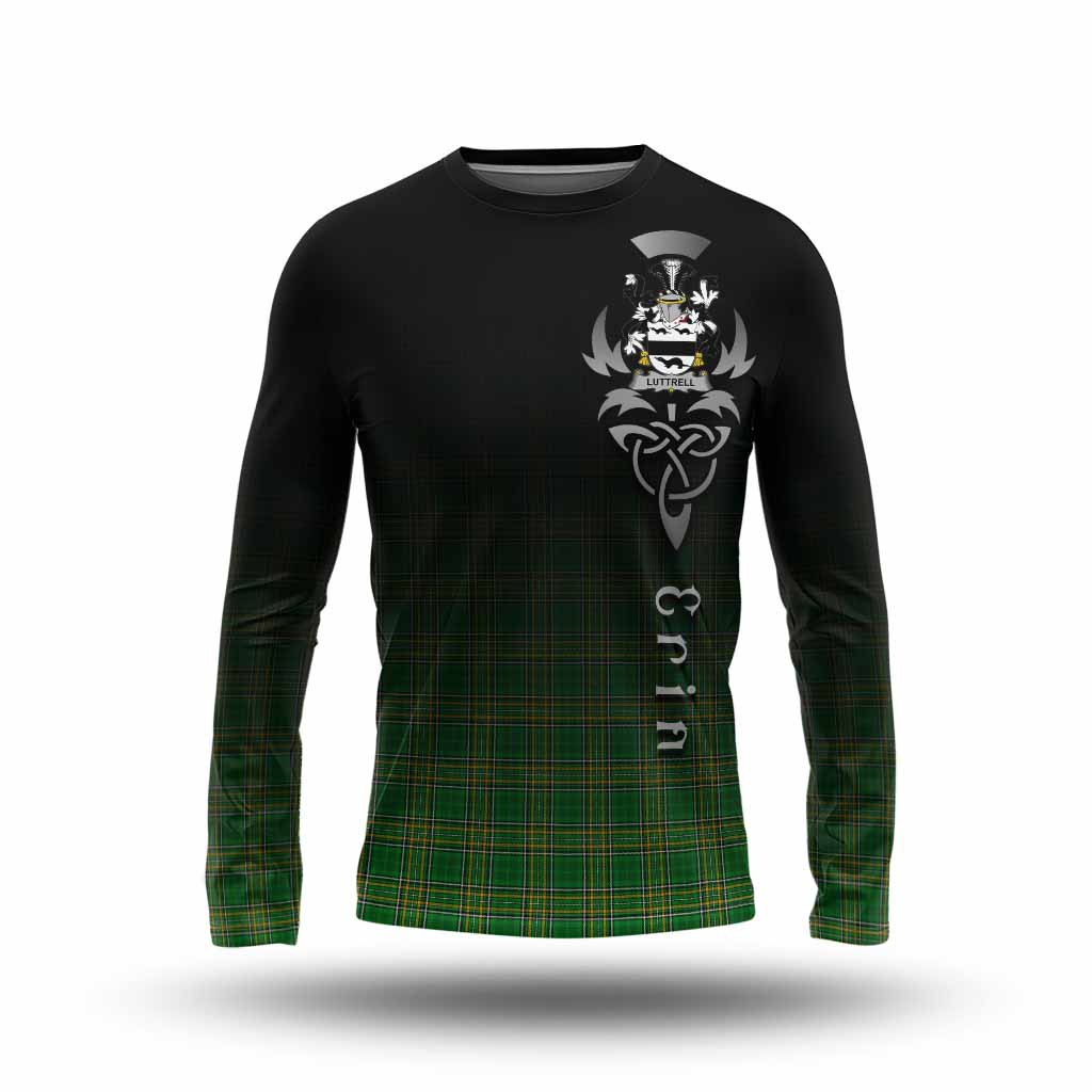 Tartan Vibes Clothing Luttrell Irish Clan Long Sleeve T-Shirt with Coat of Arms Erin Go Bragh Celtic Inspired