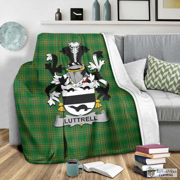 Tartan Vibes Clothing Luttrell Irish Clan Tartan Blanket with Coat of Arms