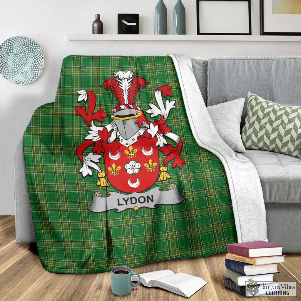 Tartan Vibes Clothing Lydon Irish Clan Tartan Blanket with Coat of Arms
