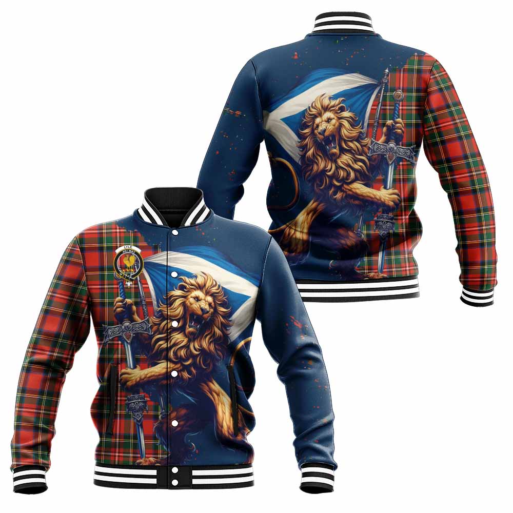 Lyle Tartan Family Crest Baseball Jacket with Scottish Majestic Lion Unisex - Tartan Vibes Clothing