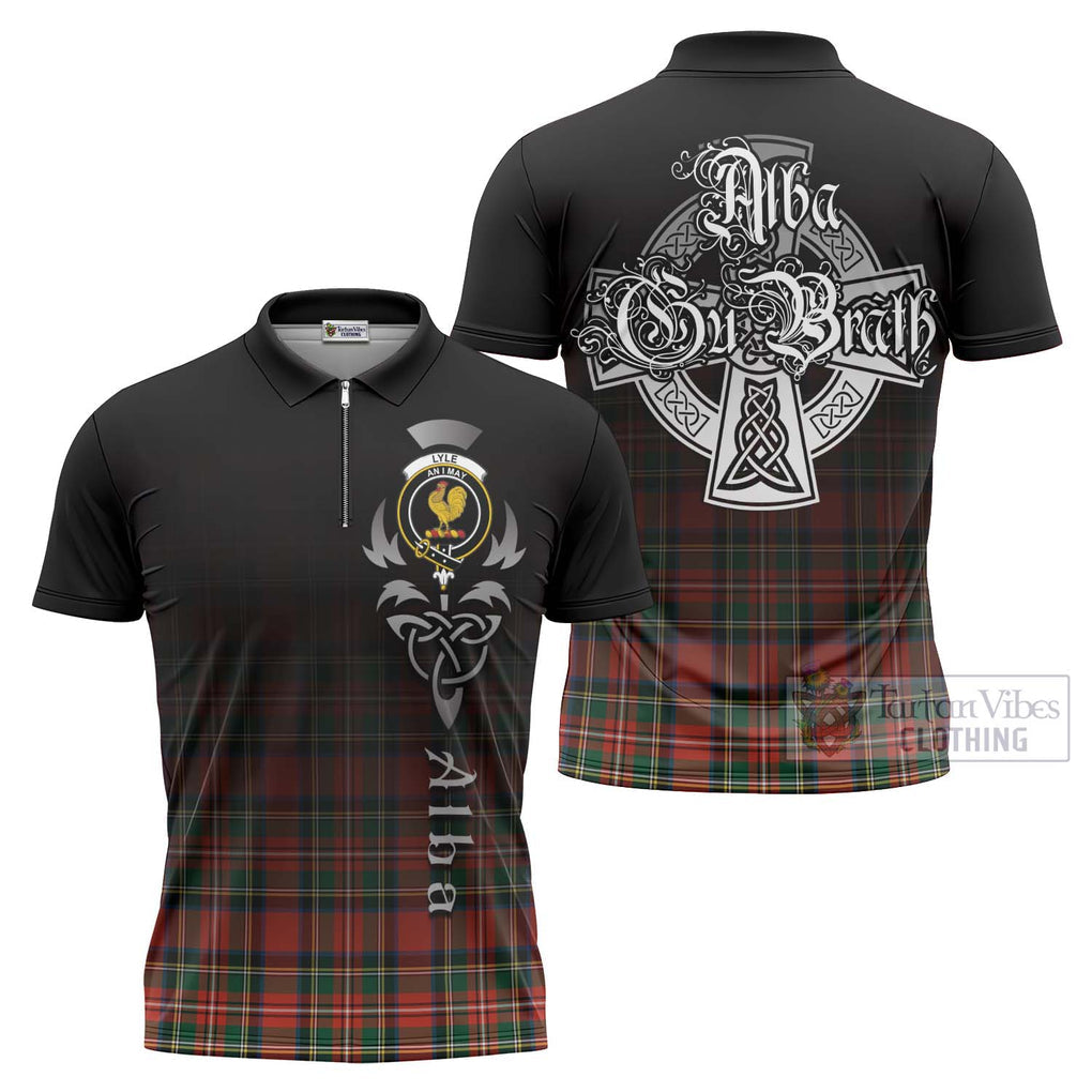 Lyle Tartan Zipper Polo Shirt Featuring Alba Gu Brath Family Crest Celtic Inspired Unisex - Tartan Vibes Clothing