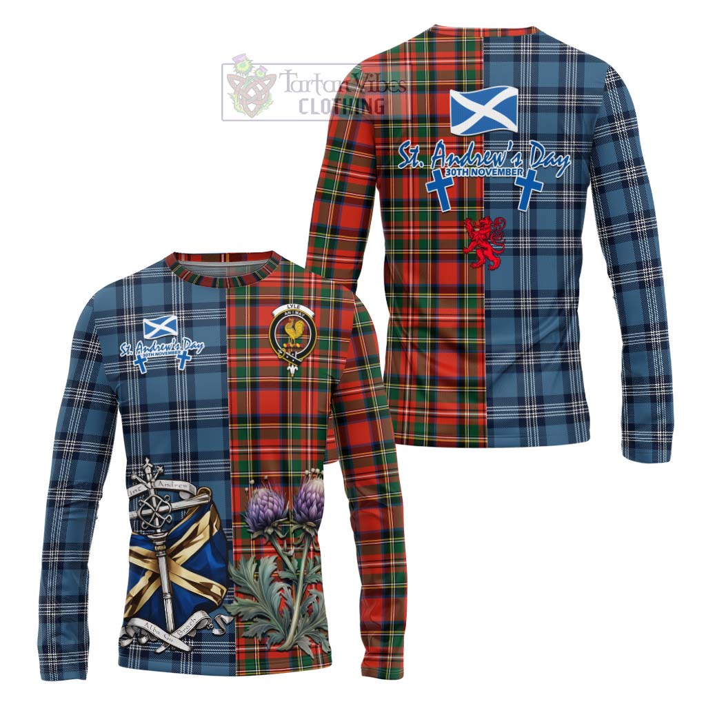 Lyle Tartan Long Sleeve T-Shirt Happy St. Andrew's Day Half Tartan Style Unisex - Tartan Vibes Clothing