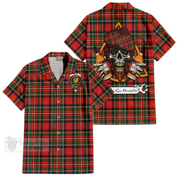 Lyle Tartan Hawaiian Shirt with Family Crest and Bearded Skull Holding Bottles of Whiskey Kid - Tartan Vibes Clothing