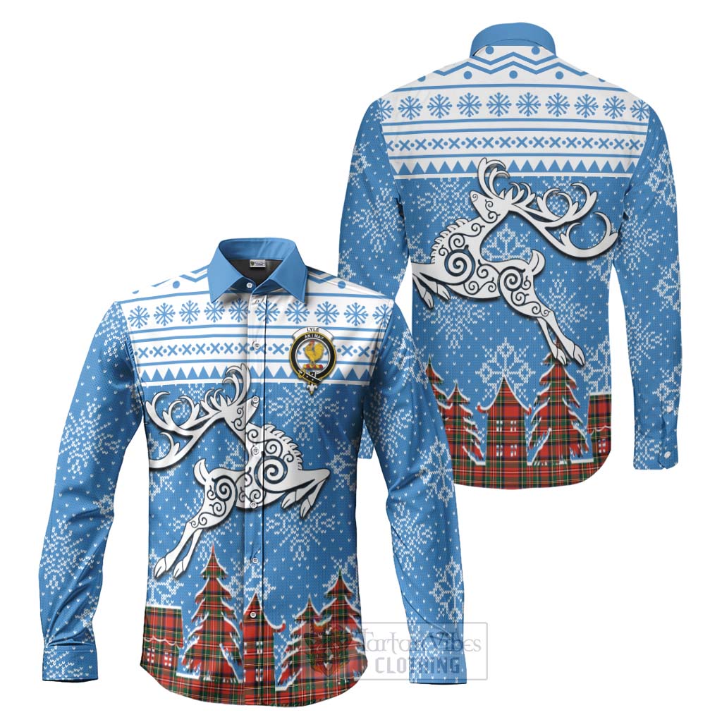 Lyle Clan Christmas Long Sleeve Button Shirt Celtic Reindeer Style Men's Shirt S - Tartan Vibes Clothing