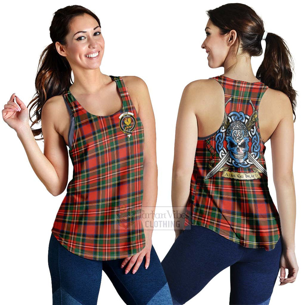 Lyle Tartan Women's Racerback Tanks with Family Crest Celtic Skull Style 4XL - Tartan Vibes Clothing