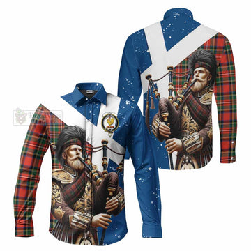 Lyle Tartan Long Sleeve Button Shirt with Family Crest Scottish Bagpiper Vibes Men's Shirt - Tartan Vibes Clothing