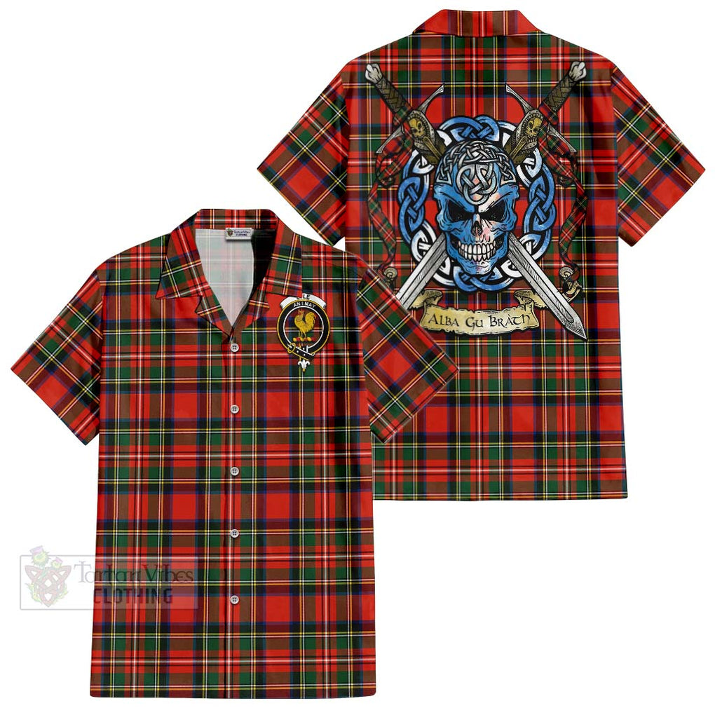 Lyle Tartan Hawaiian Shirt with Family Crest Celtic Skull Style Kid - Tartan Vibes Clothing