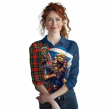 Lyle Tartan Family Crest Women's Casual Shirt with Scottish Majestic Lion Female - Tartan Vibes Clothing