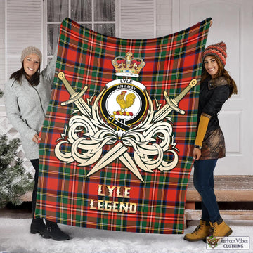 Lyle Tartan Blanket with Clan Crest and the Golden Sword of Courageous Legacy X-Large 59 x 79 inches 150 x 200 cm - Tartan Vibes Clothing