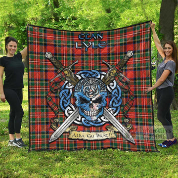 Lyle Tartan Quilt with Celtic Skull Alba Gu Brath Style Super King Quilt 91" x 110" - Tartan Vibes Clothing