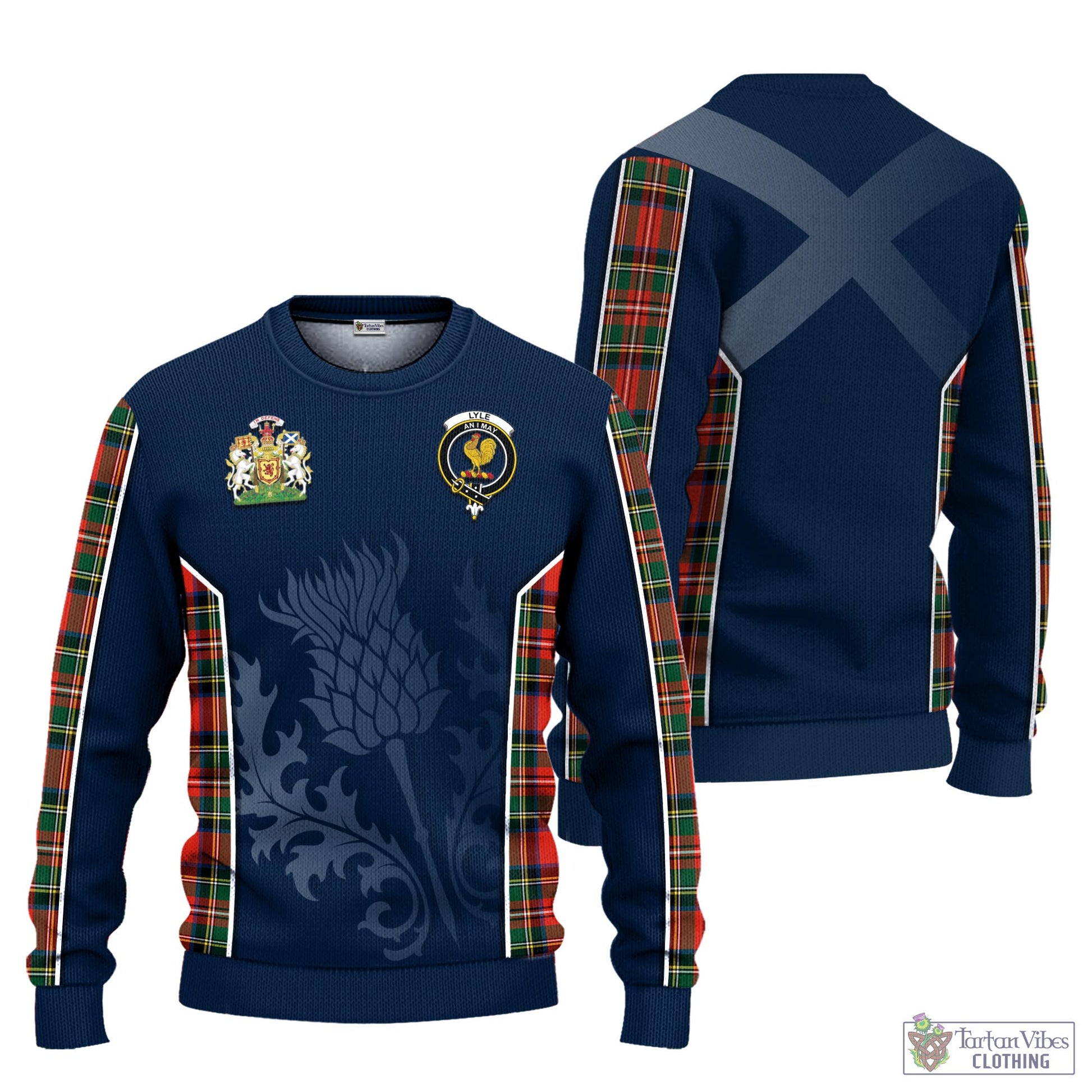 Lyle Tartan Knitted Sweatshirt with Family Crest and Scottish Thistle Vibes Sport Style Unisex - Tartan Vibes Clothing