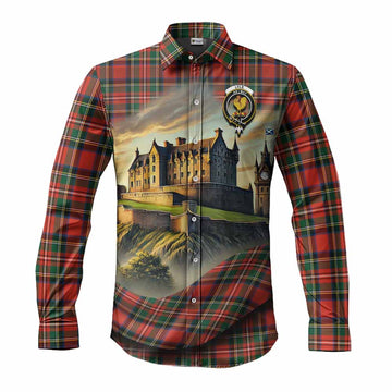 Tartan Vibes Clothing Lyle Tartan Family Crest Long Sleeve Button Shirt with Scottish Ancient Castle Style