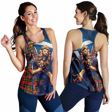 Lyle Tartan Family Crest Women's Racerback Tanks with Scottish Majestic Lion 4XL - Tartan Vibes Clothing