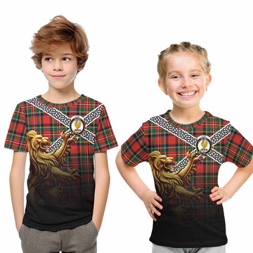 Lyle Crest Tartan Kid T-Shirt with Golden Lion Emblem Celtic Style Youth XL Size14 - Tartan Vibes Clothing