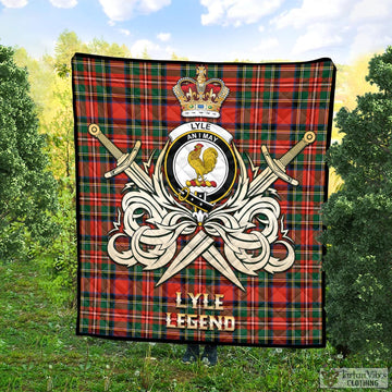 Lyle Tartan Quilt with Clan Crest and the Golden Sword of Courageous Legacy Super King Quilt 91" x 110" - Tartan Vibes Clothing