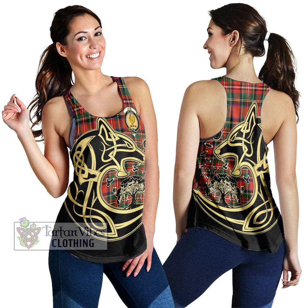 Lyle Tartan Women's Racerback Tanks with Family Crest Celtic Wolf Style 4XL - Tartan Vibes Clothing