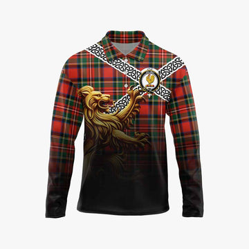 Lyle Crest Tartan Long Sleeve Polo Shirt with Golden Lion Emblem Celtic Style Unisex - Tartan Vibes Clothing