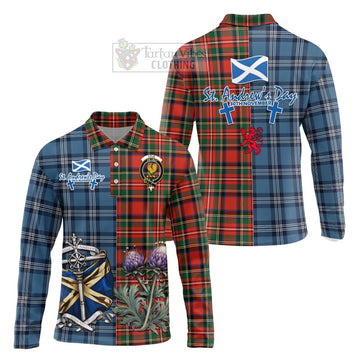 Lyle Tartan Long Sleeve Polo Shirt Happy St. Andrew's Day Half Tartan Style Unisex - Tartan Vibes Clothing