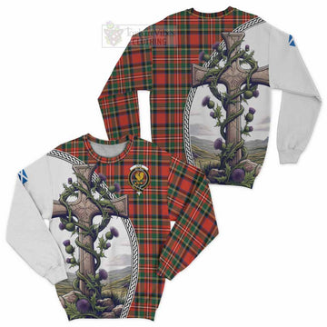 Lyle Tartan Sweatshirt with Family Crest and St. Andrew's Cross Accented by Thistle Vines Unisex - Tartan Vibes Clothing