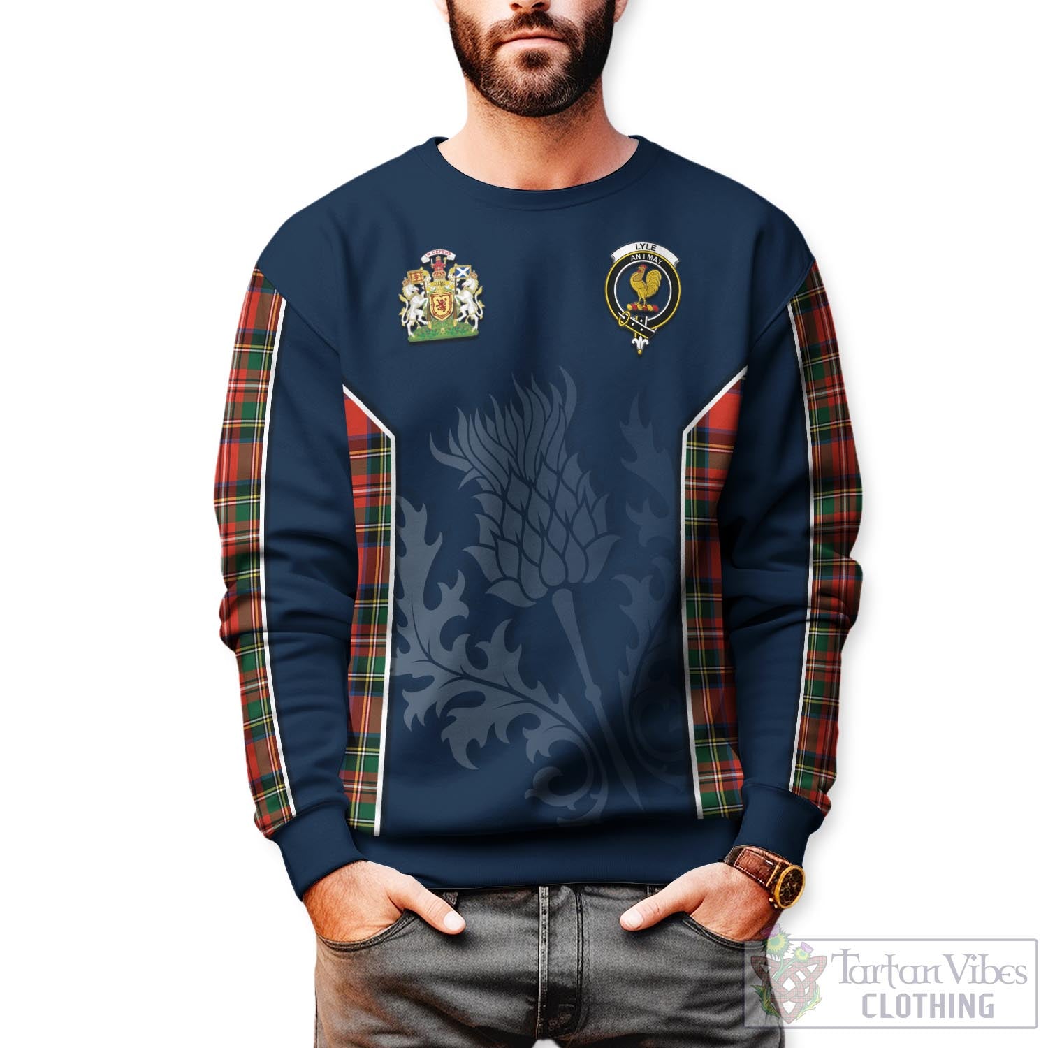 Tartan Vibes Clothing Lyle Tartan Sweatshirt with Family Crest and Scottish Thistle Vibes Sport Style