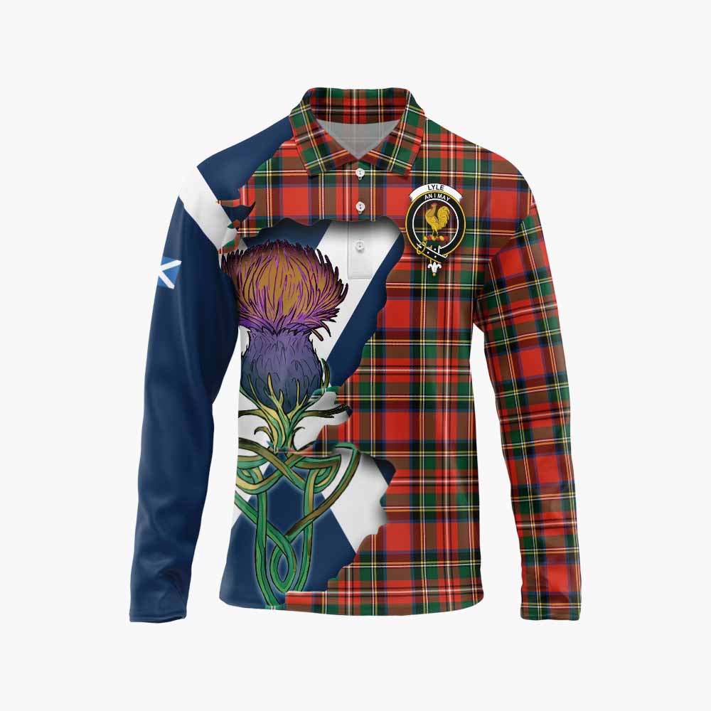 Tartan Vibes Clothing Lyle Tartan Family Crest Long Sleeve Polo Shirt Scottish Thistle Celtic Inspired