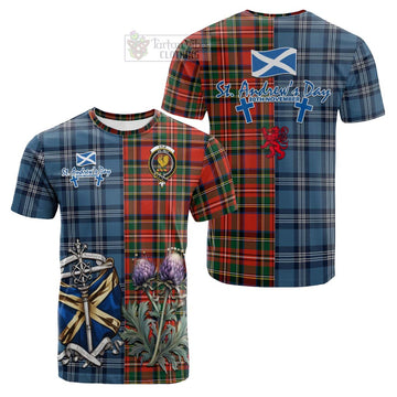 Lyle Tartan Cotton T-shirt Happy St. Andrew's Day Half Tartan Style Kid's Shirt - Tartan Vibes Clothing