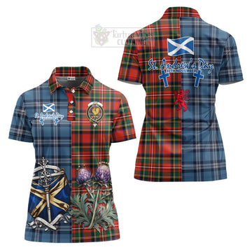 Lyle Tartan Women's Polo Shirt Happy St. Andrew's Day Half Tartan Style Women - Tartan Vibes Clothing