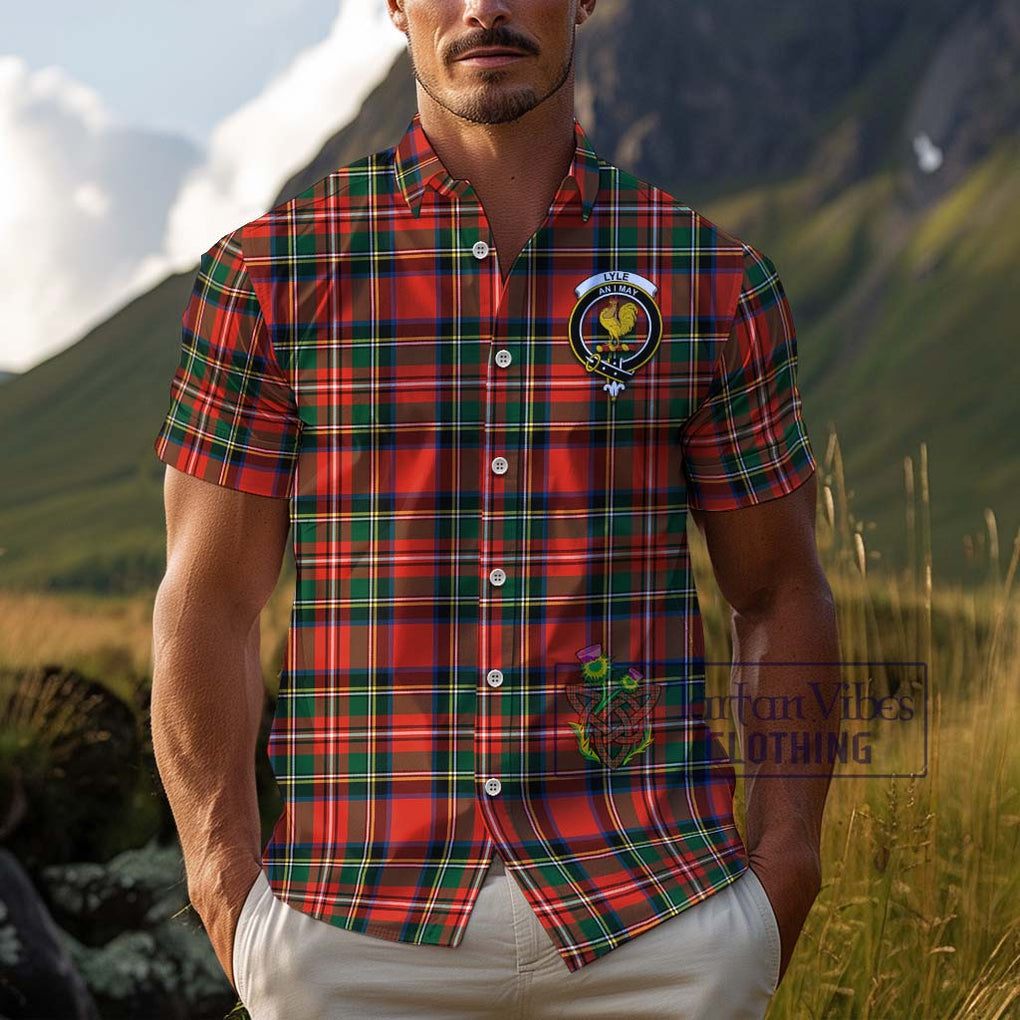 Lyle Tartan Cotton Hawaiian Shirt with Family Crest Kid - Tartan Vibes Clothing